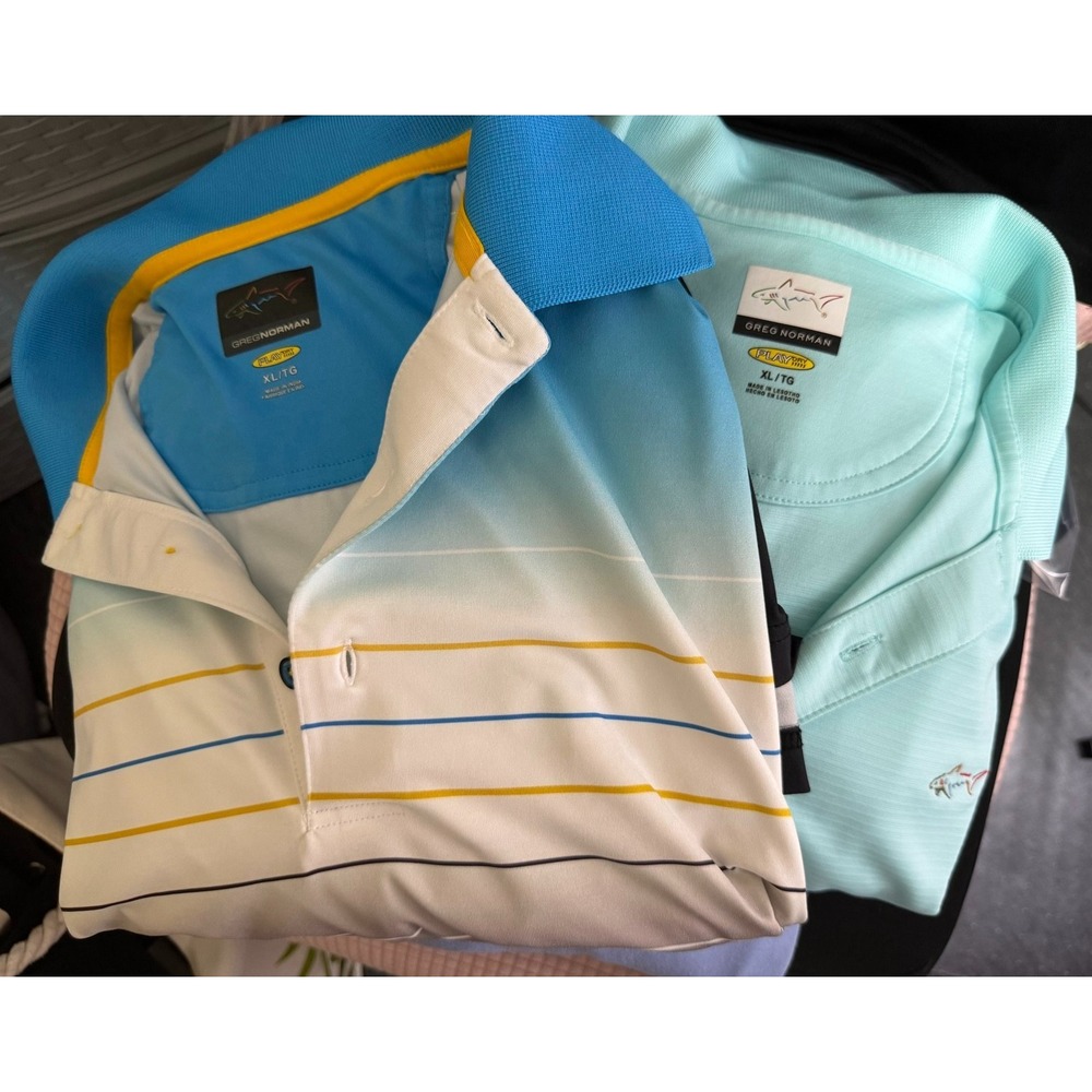 Lot 2 Greg Norman Play Dry Golf Polo Shirts Mens XL Blue Aqua Performance